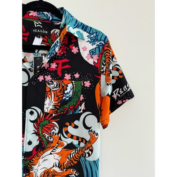 Men’s Reason Tattoo Style Funky Print Shirt Polyester Size Small - Picture 3 of 6